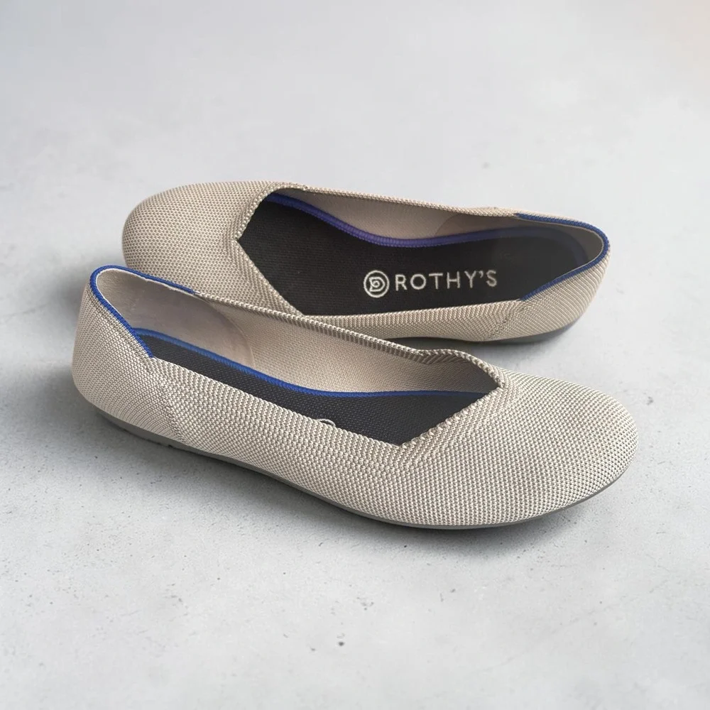 Rothy's The Flat Round Toe Slip-On Ballet Flats Flax Birdseye Womens 9.5